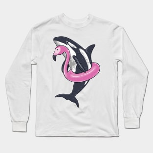 Funny Orca Flamingo Pool Party Men Women Kids Beach Summer Long Sleeve T-Shirt